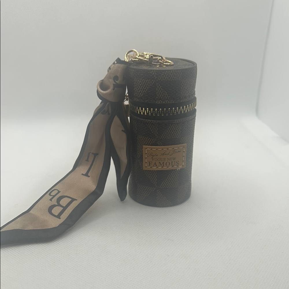 Brown and Black Checkered Cylinder Bag with Scarf